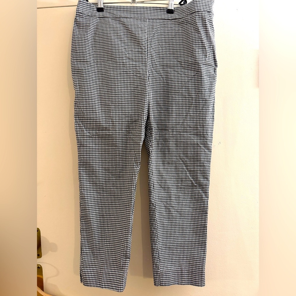 Talbots Pants Womens 14 Petite Black White Gingham Check Chatham Ankle Stretch